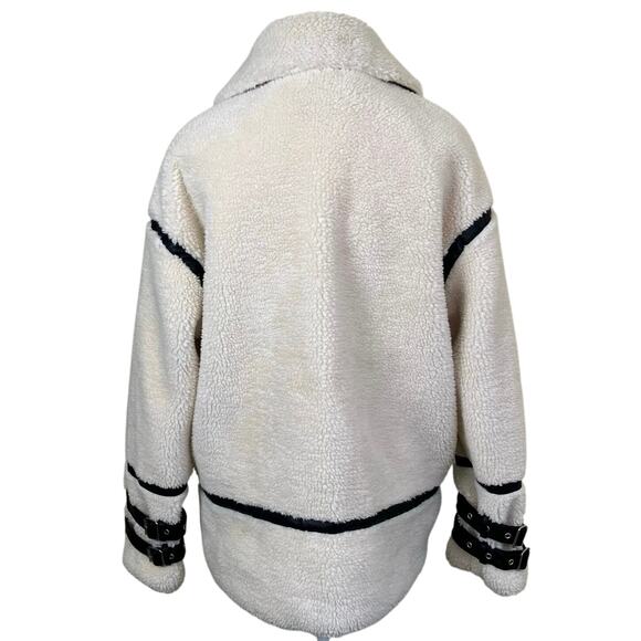 Copperose /Nasty Gal/ S-M Teddy Faux-Sherpa Aviator Jacket W Contrast Piping - Picture 8 of 16